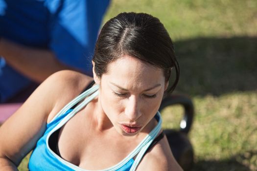 Close up of beautiful latino woman exercising