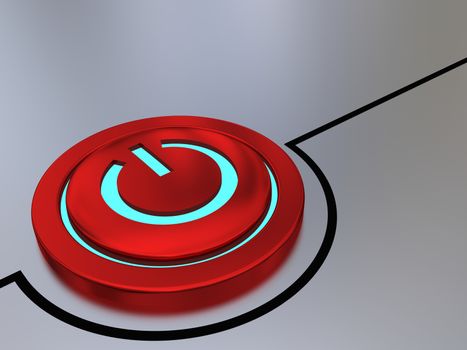 Red on-off button illustration with glowing blue light
