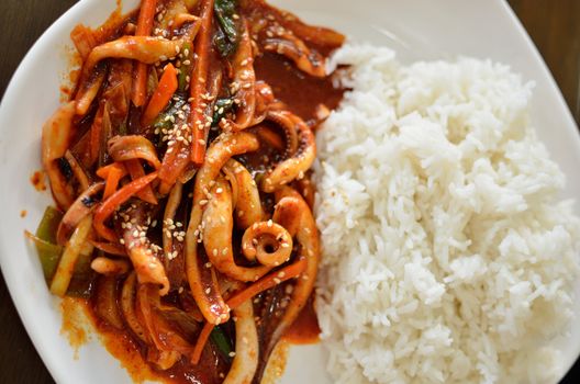 Squid fried with sweet sauce, Korean cuisine