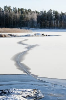 Thin ice on a lake