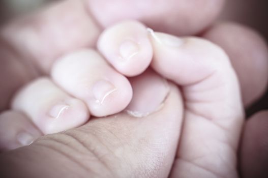 Hand, new born baby curled up sleeping on a blanket, multiple expressions