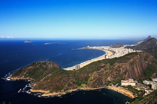 aerial view panorama from the sugar loaf of botafogo copacabana beach in rio de janeiro in brazil