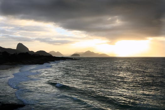 arpoador beach near copacabana beach in rio de janeiro in brazil at sunrise