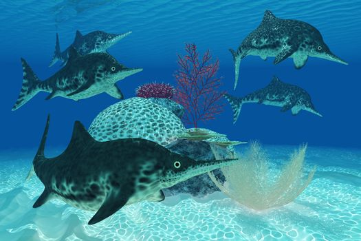 Ichthyosaurus was a large marine reptile carnivore from the Triassic and Jurassic Eras.