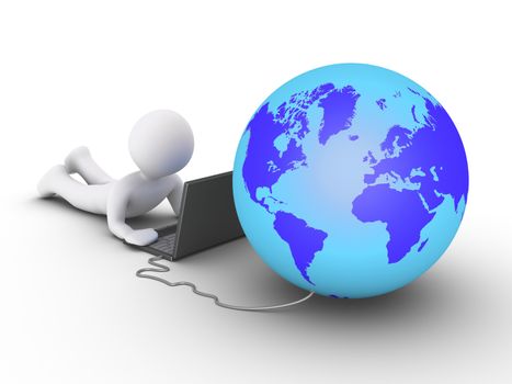 3d person is using a laptop and the globe is connected to it