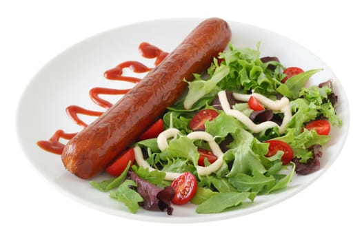 fried sausage with salad