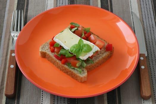 toast with vegetables and cheese