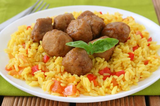 meatballs with rice with vegetables