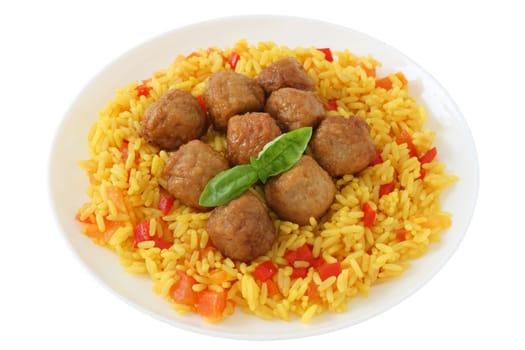 meatballs with rice with vegetables