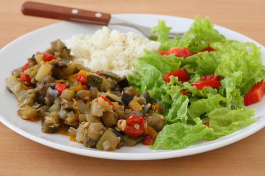 rice with vegetables and salad