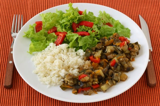 rice with vegetables and salad
