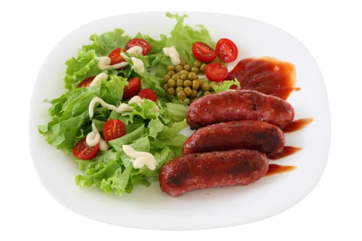 grilled sausages with salad