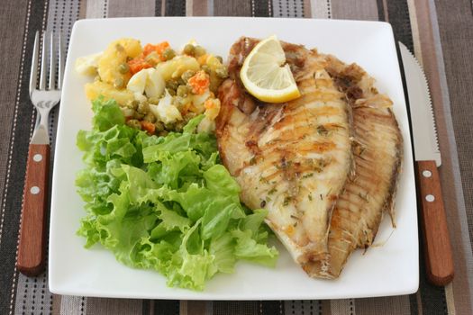 grilled fish with salad