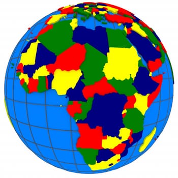 Africa, political map of the world with countries in four colors, isolated on white background. Elements of this image furnished by NASA