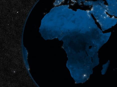 Night in Africa region with city lights viewed from space. Elements of this image furnished by NASA.