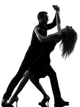 one caucasian couple woman man dancing dancers salsa rock in silhouette studio isolated on white background