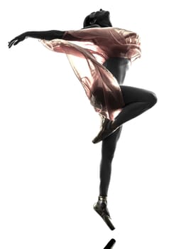 one woman  ballerina ballet dancer dancing in silhouette on white background