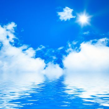 An image of a bright blue sky at the ocean background