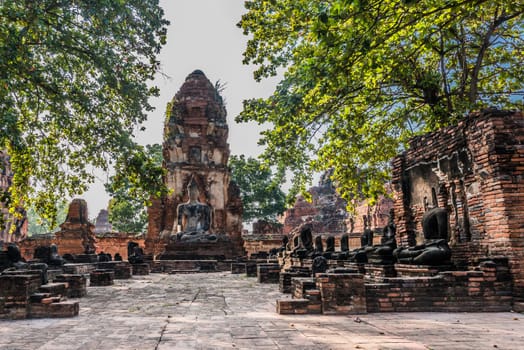 Wat Mahathat temple  ruins at Ayutthaya bangkok thailand