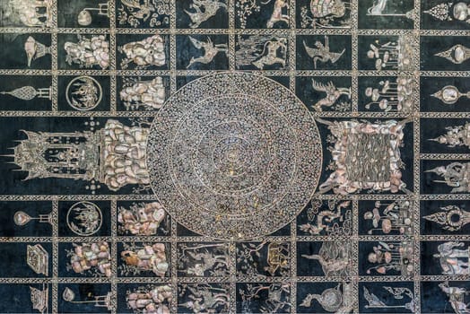 reclining buddha feet with 108 auspicious symbols of Buddha Wat Pho temple bangkok thailand