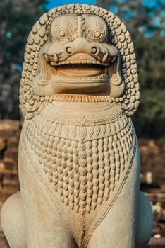 lion statue portrait angkor thom cambodia