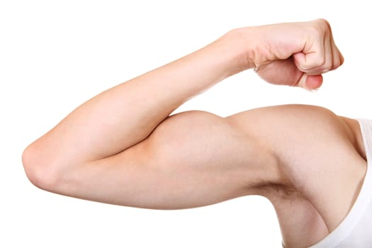 Muscle Flexing closeup Isolated on the White Background