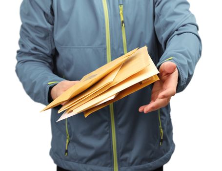 Male courier service or mail worker delivering letters