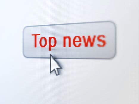 News concept: pixelated words Top News on button with Arrow cursor on digital computer screen background, selected focus 3d render