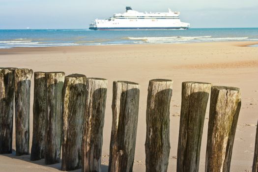 Cruise ship in sea blue sky