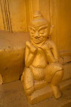 Detail of golden Shwe Inn Tain ancient Burmese Buddhist pagoda on Inlay Lake, Myanmar (Burma).