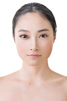 Asian beauty face closeup portrait with clean and fresh elegant lady. Studio shot.