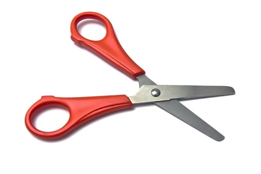 Red handled scissors isolated on white background 