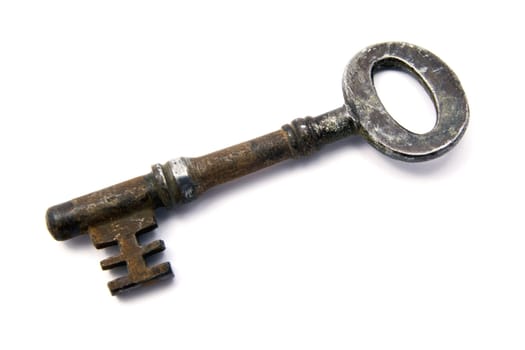 Big old key closeup on white background 