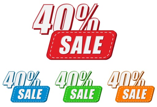 40 percentages sale, four colors labels, flat design, business shopping concept