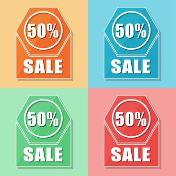 50 percentages sale, four colors web icons, flat design, business shopping concept
