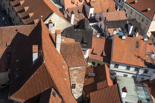 Red roof of buildings in Prague 