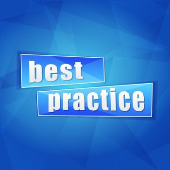 best practice over blue background, flat design, business concept words