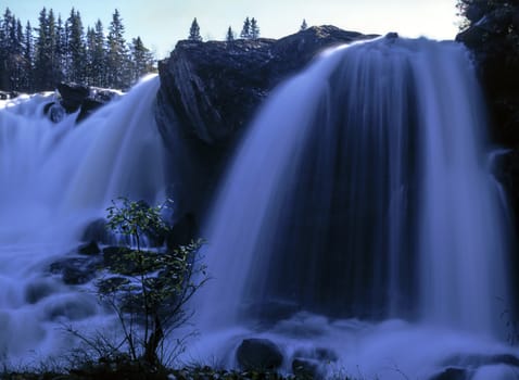 Nature landscape of mountain waterfall