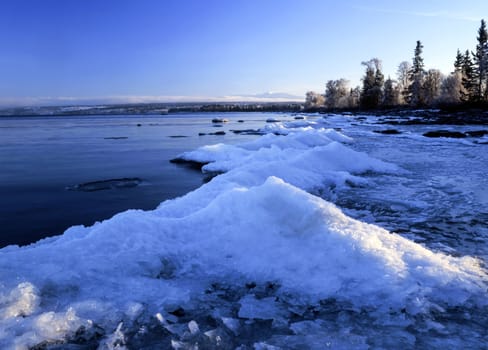 Winter landscape of frozen lake