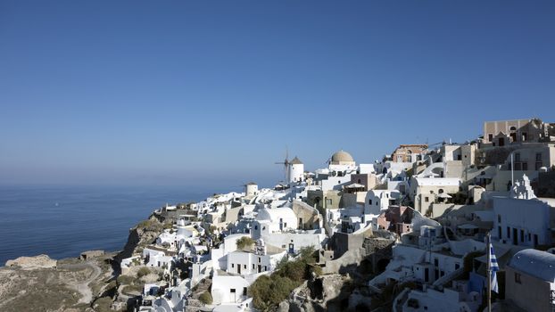 Beautiful blue ocean and white houses in Santorini ,Greece 