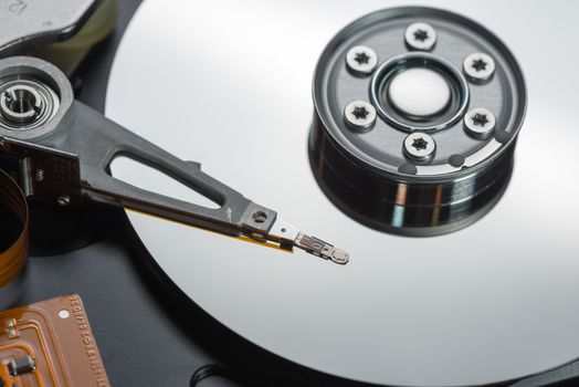 PC hard disk drive closeup