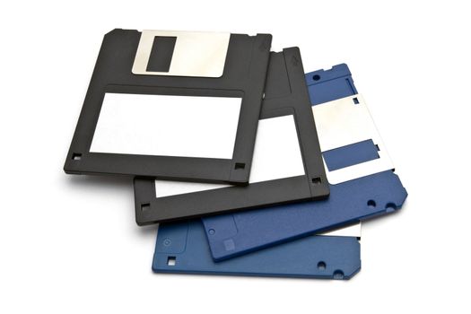 Computer floppy disk closeup on white 