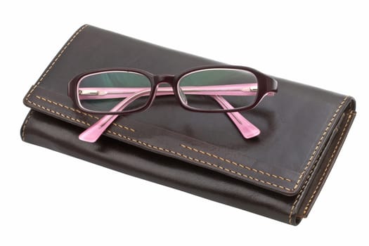 notebook and glasses isolated on white background 