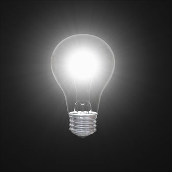 Shining lightbulb illustration isolated on black background