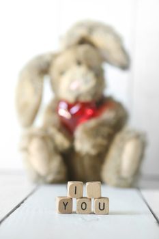 Vintage Teddy Bear Bunny With Valentine or Anniversary Love Theme