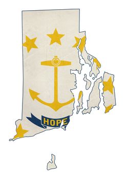Grunge state of Rhode island flag map isolated on a white background, U.S.A.