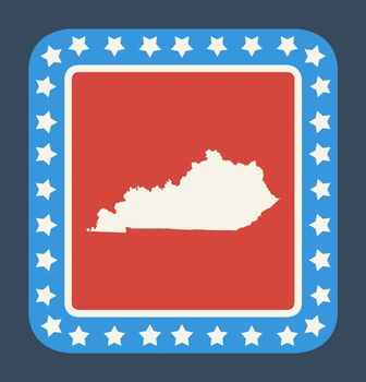 Kentucky state button on American flag in flat web design style, isolated on white background.