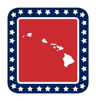 Hawaii state button on American flag in flat web design style, isolated on white background.