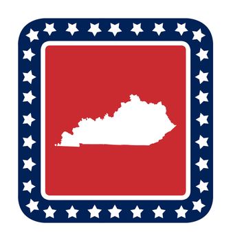 Kentucky state button on American flag in flat web design style, isolated on white background.