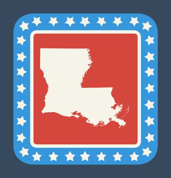 Louisiana state button on American flag in flat web design style, isolated on white background.